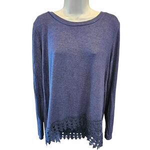 Mosaic & Co XL cottagecore lace trim blouse violet sweater long sleeve warm